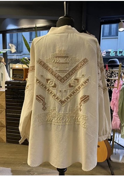 Kadın Pamuk Nakışlı Taş Işlemeli Kimono