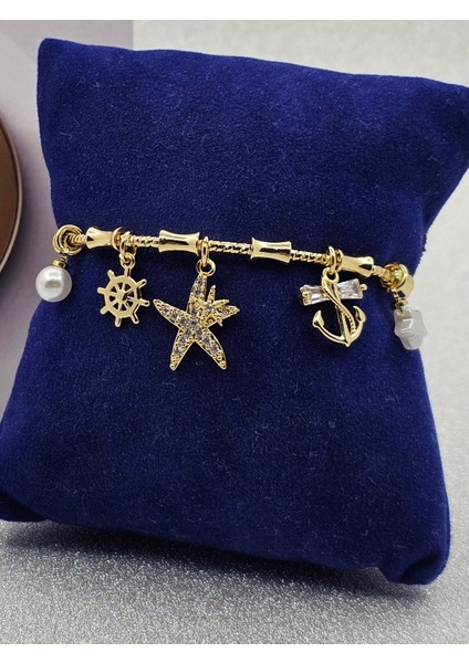 Charmlı Kemik Model Gold Renk Çelik Bileklik