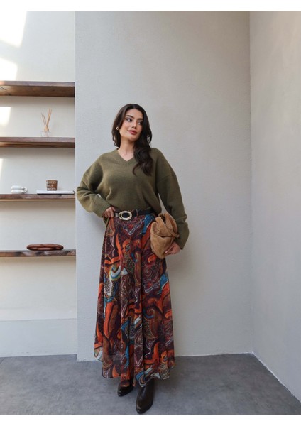 Kemerli Etnik Desen Şifon Etek fiyatları