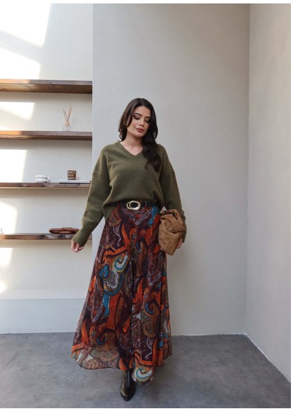 Kemerli Etnik Desen Şifon Etek fırsatları