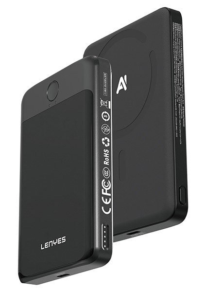 PW0008D Pd 20W LED Ekran Yapay Zeka Destekli Ultra Ince Wireless Powerbank 15W 5000MAH Siyah