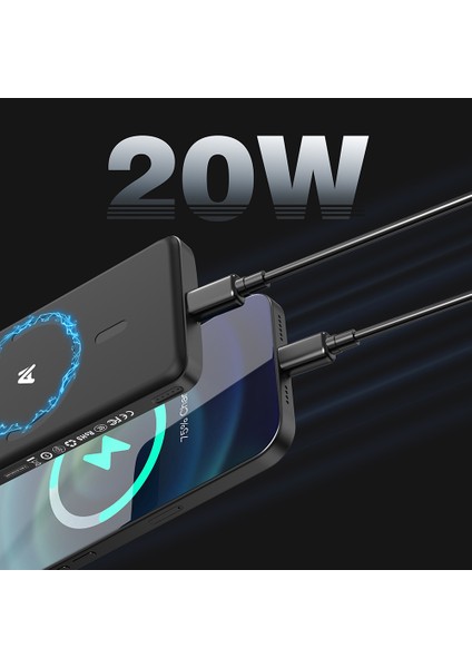 PW0008D Pd 20W LED Ekran Yapay Zeka Destekli Ultra Ince Wireless Powerbank 15W 5000MAH Siyah indirimleri
