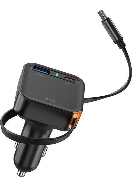 WI-CC033 Type-C + Usb-A Hızlı Şarj Akım Korumalı Dahili Kablolu Araç Şarj Aleti 65W Siyah modelleri