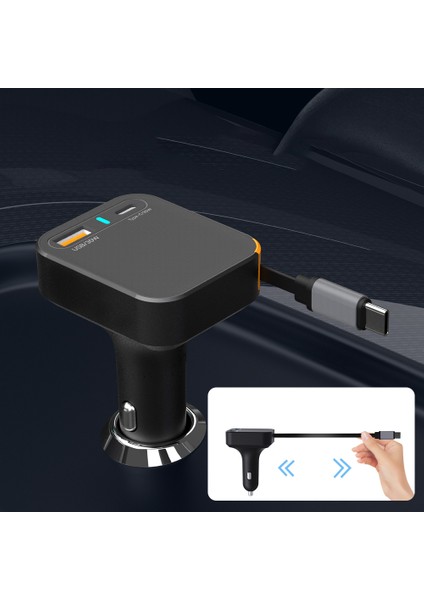 WI-CC033 Type-C + Usb-A Hızlı Şarj Akım Korumalı Dahili Kablolu Araç Şarj Aleti 65W Siyah fırsatları