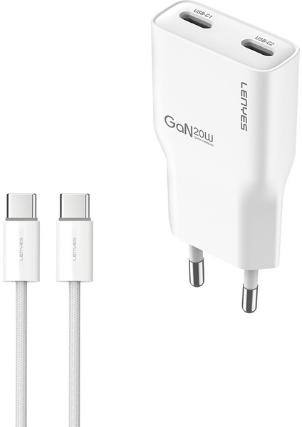 LCH15-EU Tc-Tc Type-C To Type-C Gan Teknolojili Pd Hızlı Şarj Özellikli Şarj Seti 20W Beyaz