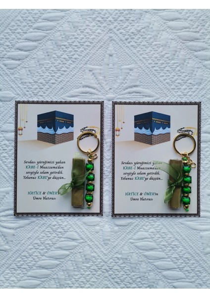 100 Adet Kişiye Özel Tasarım Hac Umre Mevlid Hatırası Dağıtmalık Hediyelik Yeşil Anahtarlık ve Kına fiyatları