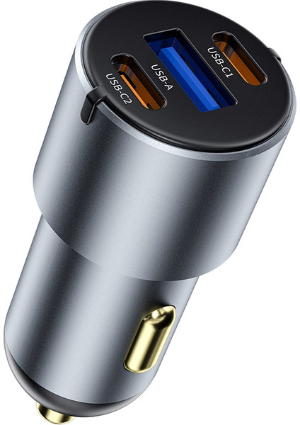 WI-CC032 Nano Pro Dual Type-C + Usb-A Hızlı Şarj Akım Korumalı Araç Şarj Aleti Pd Qc3.0 60W Gri