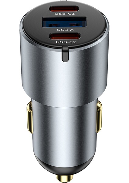 WI-CC032 Nano Pro Dual Type-C + Usb-A Hızlı Şarj Akım Korumalı Araç Şarj Aleti Pd Qc3.0 60W Gri