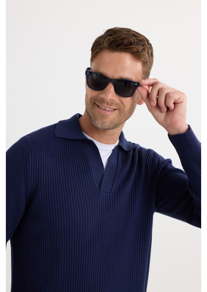 Erkek Standart Fit Normal Kesim Pamuklu Polo V Yaka Lacivert Kazak fiyatları