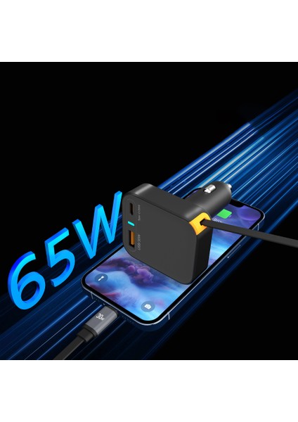 WI-CC033 Type-C + Usb-A Hızlı Şarj Akım Korumalı Dahili Kablolu Araç Şarj Aleti 65W Siyah indirimleri