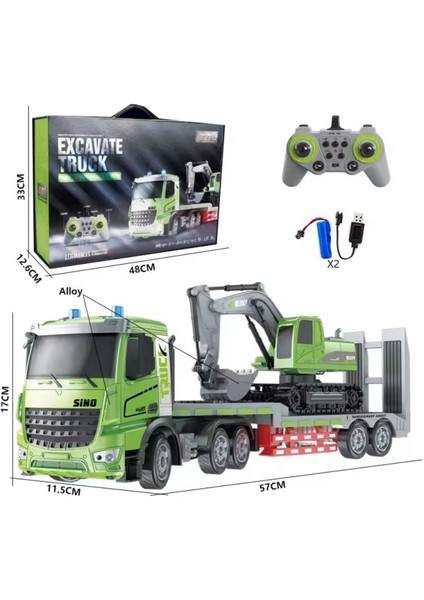 2.4ghz Uzaktan Kumandalı 1:12 Ölçek Işıklı ve Sesli Kepçe Taşıyan Tır - Oyuncak 3.7V Şarjlı Kepçe ve Tır