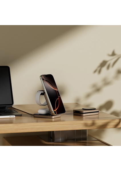 WI-W038 3in1 Katlanabilir Kablosuz Şarj Standı 15W Gold