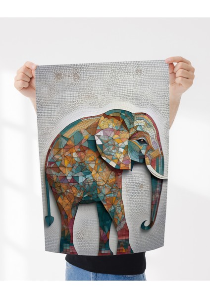 Geometrik Mozaik Fil Posteri | Modern Soyut Renkli Fil Desenli Dekoratif Duvar Posteri , Ev , Ofisçerçeve Içi Poster