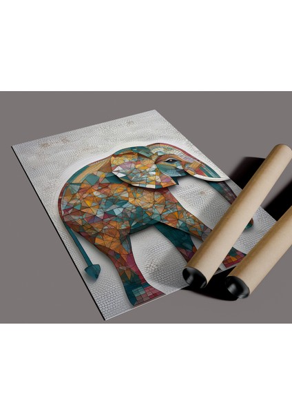 Geometrik Mozaik Fil Posteri | Modern Soyut Renkli Fil Desenli Dekoratif Duvar Posteri , Ev , Ofisçerçeve Içi Poster fiyatları