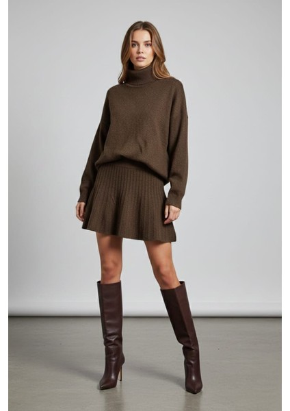 Kadın Boğazlı Kazak Etek Ikili Triko Takım