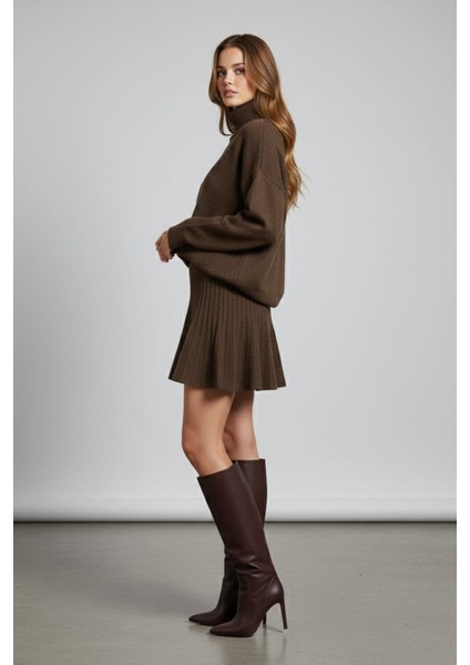 Kadın Boğazlı Kazak Etek Ikili Triko Takım fiyatları