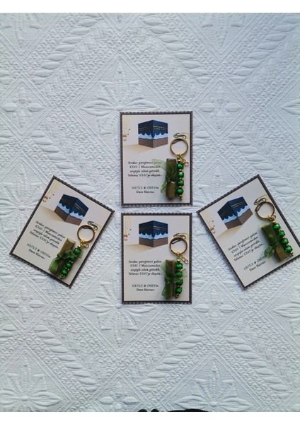 72 Adet Kişiye Özel Tasarım Hac Umre Mevlid Hatırası Dağıtmalık Hediyelik Yeşil Anahtarlık ve Kına indirimleri