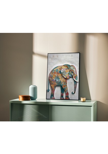 Geometrik Mozaik Fil Posteri | Modern Soyut Renkli Fil Desenli Dekoratif Duvar Posteri , Ev , Ofisçerçeve Içi Poster