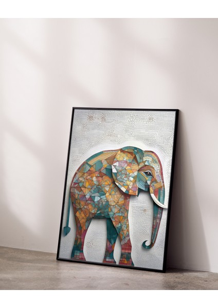 Geometrik Mozaik Fil Posteri | Modern Soyut Renkli Fil Desenli Dekoratif Duvar Posteri , Ev , Ofisçerçeve Içi Poster