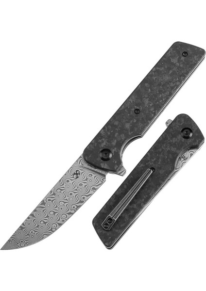 Anomaly | Flipper Bıçak | Shred Karbon Fiber Sap | Damascus Çelik Çakı | K2038A6