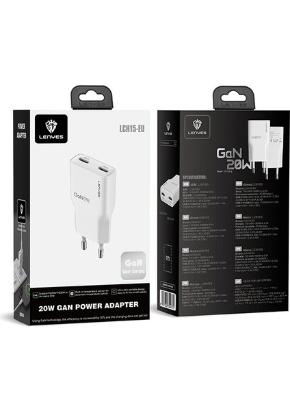 LCH15 Dual Type-C Pd Gan Teknolojili Hızlı Şarj Başlığı 20W Beyaz