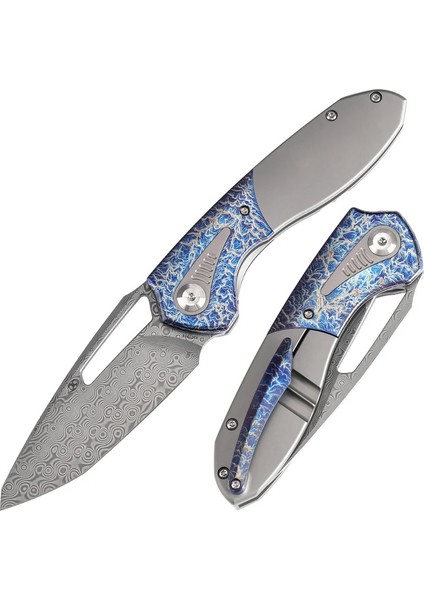 | Thoth Başparmak Delikli Bıçak | Boncuk Püskürtülmüş Titanyum ve Şimşek Çarpması Bitmiş Titanyum Kakma Sap | Damascus Çelik Çakı | K1075T5