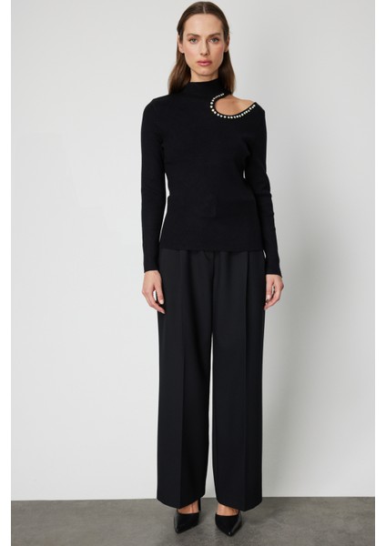 Ontriko Omzu Açık Taş Detaylı Triko Kazak 60309-26K fiyatları