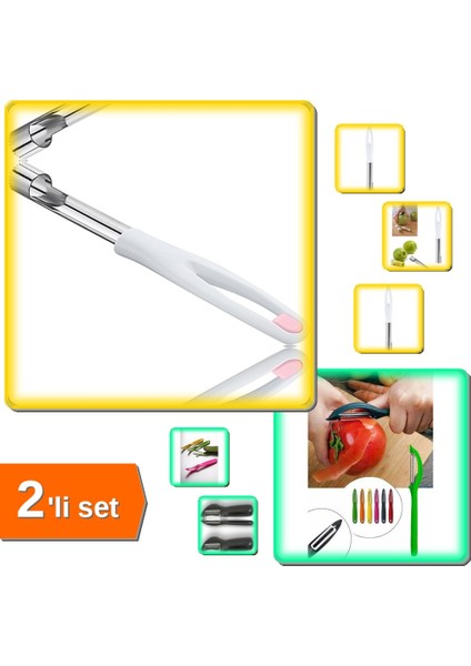 Elma ve Kabak Oyacağı Paslanmaz Sebze Oyucu + Yan Soyacak - Sebze Soyucu - 2li Set T9D3A4