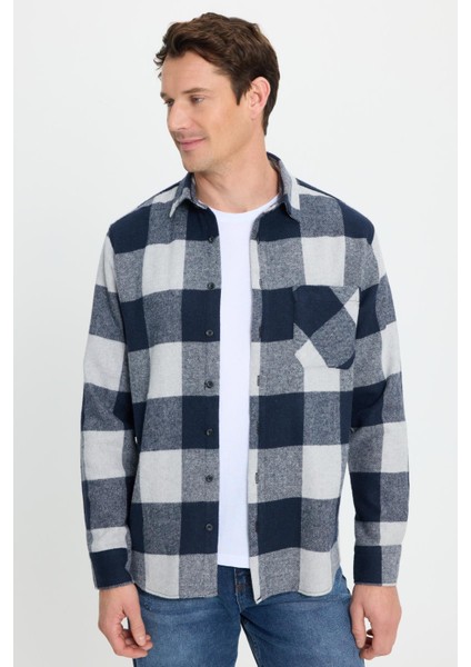 Erkek Regular Fit Klasik Fit Kareli Cepli Oduncu Gömlek