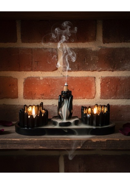 Siyah Tütsülük Mumluk Tabak Seti, Dekoratif Tabak Seti,mumluk,tütsülük