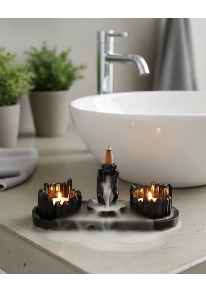 Siyah Tütsülük Mumluk Tabak Seti, Dekoratif Tabak Seti,mumluk,tütsülük fırsatları