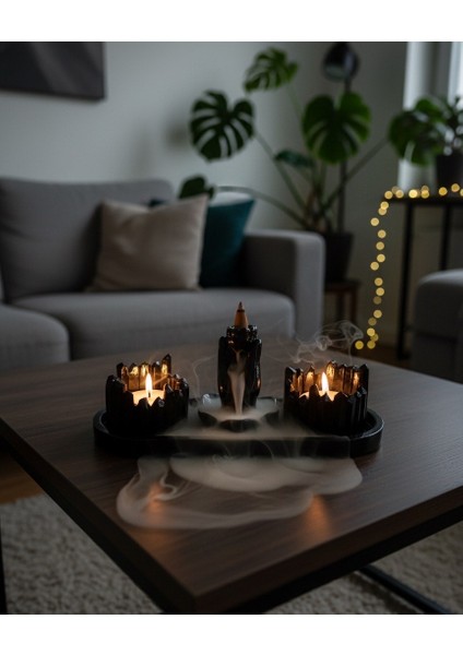 Siyah Tütsülük Mumluk Tabak Seti, Dekoratif Tabak Seti,mumluk,tütsülük indirimleri