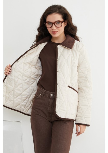 Kadife Detaylı Polo Yaka Kapitone Mont indirimleri