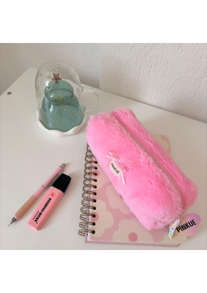 Minik Fiyonk Detaylı Fluffy Peluş Kalemlik/ Makyaj Çantası/ Organizer (Renkseçenekleriyle)