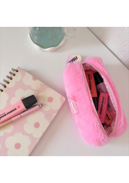Minik Fiyonk Detaylı Fluffy Peluş Kalemlik/ Makyaj Çantası/ Organizer (Renkseçenekleriyle) modelleri