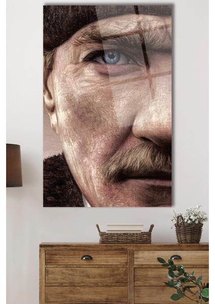 Mustafa Kemal Atatürk Portresi Cam Tablo, Ev, Ofis ve Okul Duvar Dekoru, Hediyelik, Büyük Tablo