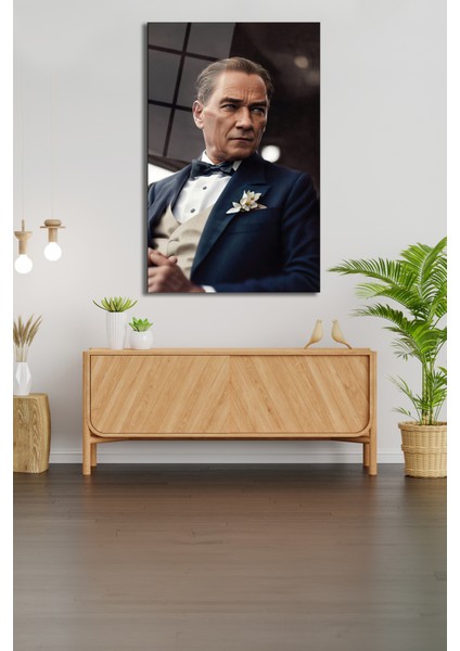 Atatürk Portresi Yapay Zeka Dikey Cam Tablo Ev Ofis Okul Duvar Dekoru, Hediyelik Büyük Tablo