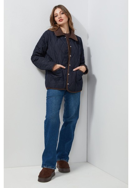 Kadife Detaylı Polo Yaka Kapitone Mont fiyatları