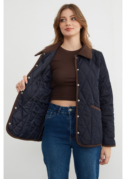 Kadife Detaylı Polo Yaka Kapitone Mont indirimleri