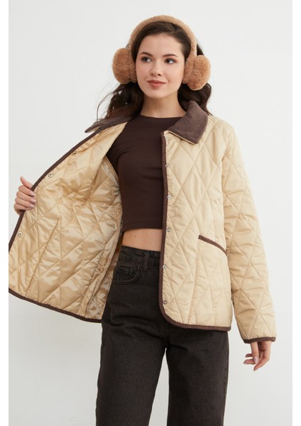 Kadife Detaylı Polo Yaka Kapitone Mont fiyatları