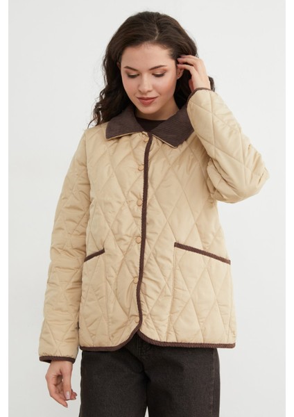 Kadife Detaylı Polo Yaka Kapitone Mont indirimleri