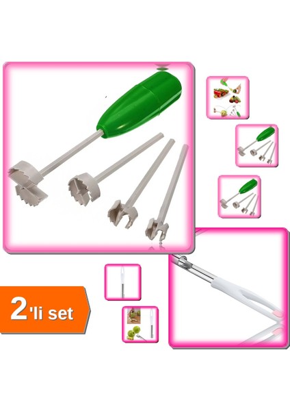 4 Başlıklı Kabak Sebze Patlıcan Oyacağı Oyma Seti + Elma ve Kabak Oyacağı Paslanmaz - 2li Set M1G4K1