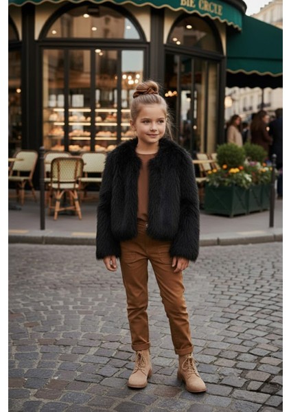 Astarlı Şal Yaka Kız Çocuk Suni Kürk