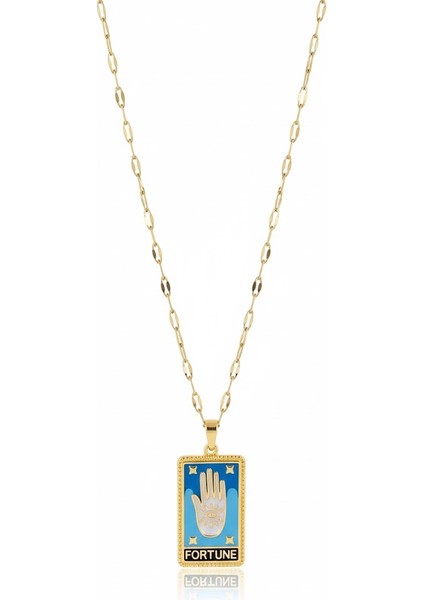 Çelik Plaka Kolye El Figürlü Mavi Kararmaz Takı