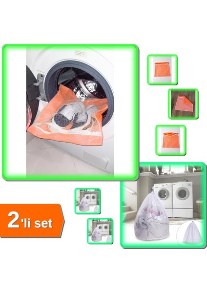 Fermuarlı Turuncu Ayakkabı Yıkama Filesi Büyük Boy + Çamaşır Yıkama Filesi Battal Boy - 2li Set Q6S2