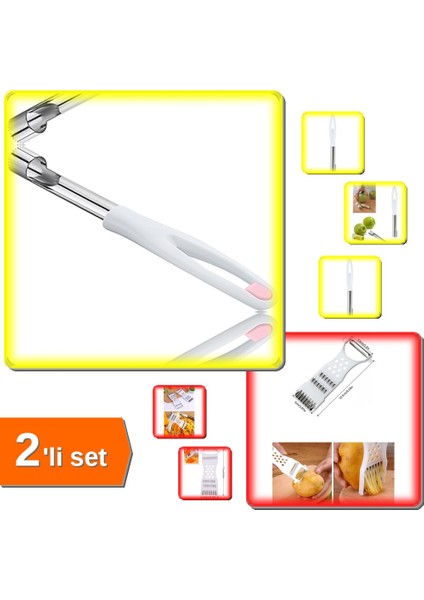 Elma ve Kabak Oyacağı Paslanmaz Sebze Oyucu + 5 Fonksiyonlu Rende Soyacak Doğrayıcı - 2li Set R8D5Q1