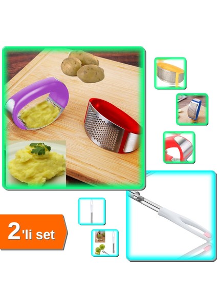 Paslanmaz Çelik Pratik Patates Püresi Yapma Aleti + Elma Kabak Oyacağı Soyucu - 2li Set X6G3P8