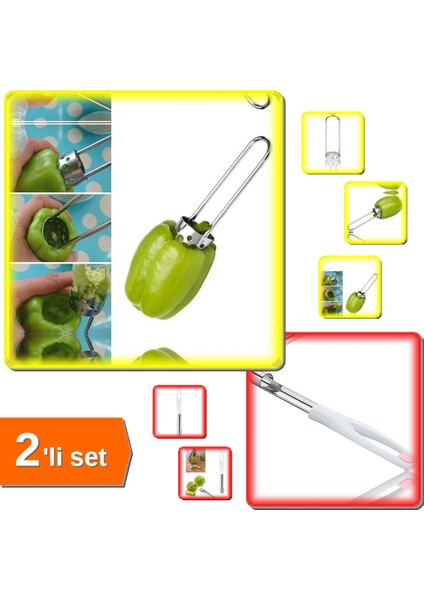 Biberoy Pratik Dolma Biber Oyacağı + Elma ve Kabak Oyacağı Paslanmaz Sebze Oyucu - 2li Set W0R7N5