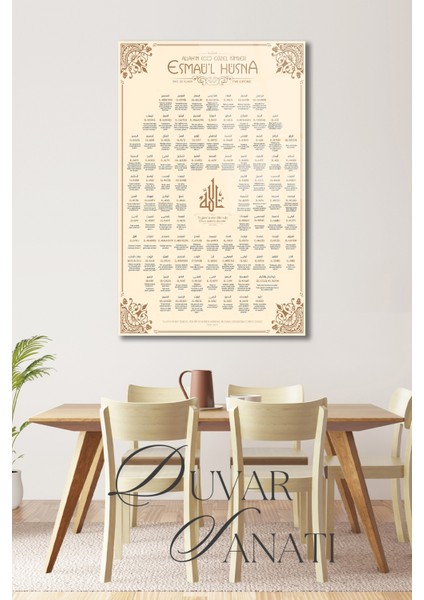 Esmaül Hüsna Allah'ın Isimleri Dikey Cam Tablo,dini Islami Modern Ev Ofis Salon Dekoru , Hediyelik fiyatları