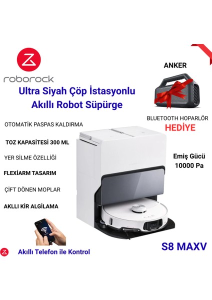 S8 Maxv Ultra Beyaz Çöp Istasyonlu Akıllı Robot Süpürge